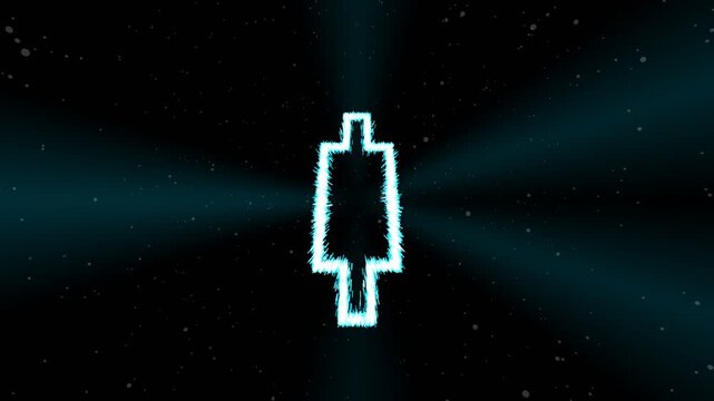 Abstract Digital Animation of a Glowing Candlestick Chart Symbol Forming from Particles.