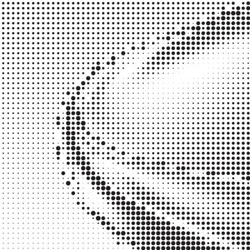 Abstract halftone pattern with black square dots forming a curved wave design