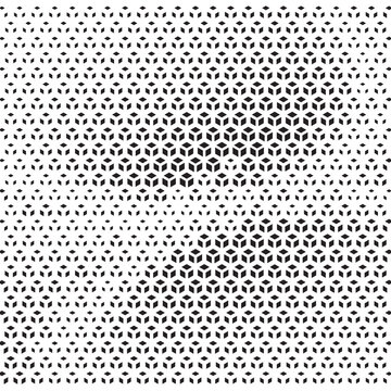 Abstract halftone pattern with geometric triangle shapes and gradient dot texture background