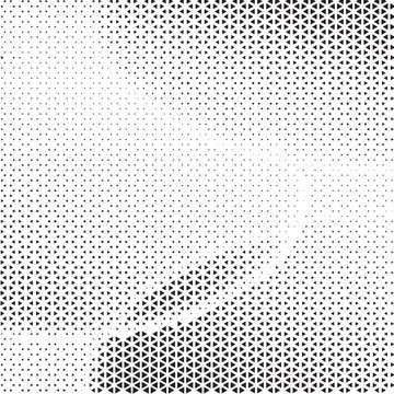Abstract halftone pattern with gradient dots and geometric monochrome texture background.
