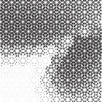 Geometric halftone pattern with hexagonal grid and gradient transition vector background