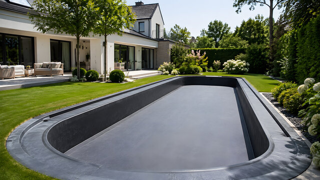 Empty Modern Swimming Pool with Dark Gray Interior