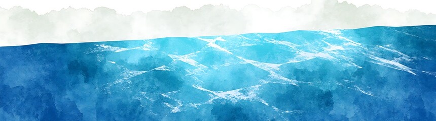 Fototapeta premium Turquoise blue ocean landscape illustration with water surface and waves