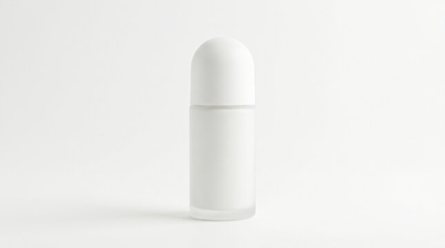 Frosted White Roll-On Deodorant Bottle with Smooth Rounded Cap Isolated
