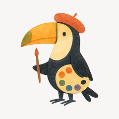 Fototapeta premium Artistic toucan with paintbrush