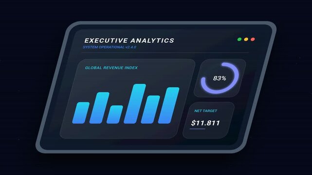 Executive Business Analytics Dashboard with Growing Financial Data Charts on Digital Tablet UI
