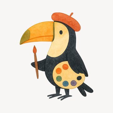 Artistic toucan with paintbrush