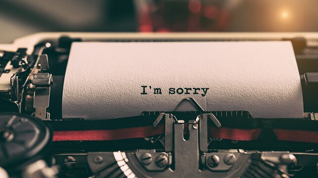 Vintage typewriter typing I'm sorry message on paper, expressing apology, regret, and sorrow in a retro concept