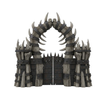 Fantasy Orc Fortress Gate with Spikes and Metal Bands
