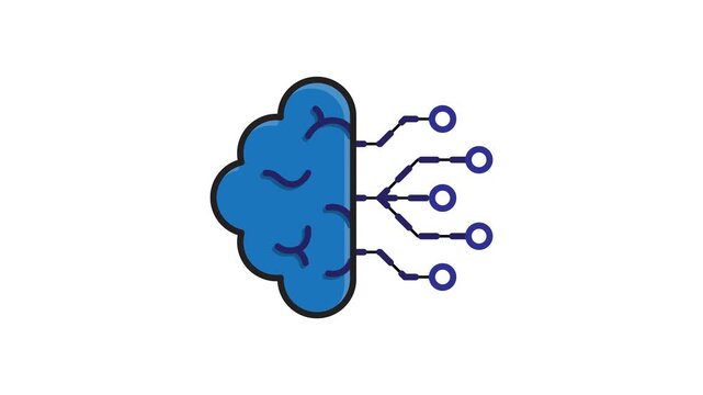 Machine learning animated. a brain and circuits representing learning artificial intelligence.suitable for automation, engine. outline design style.