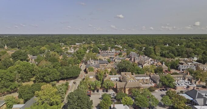 Williamsburg Virginia Aerial v2 flyover above the historic town center and tree-lined landscape - Shot with Mavic 3 Pro Cine - Sept 30th 2023
