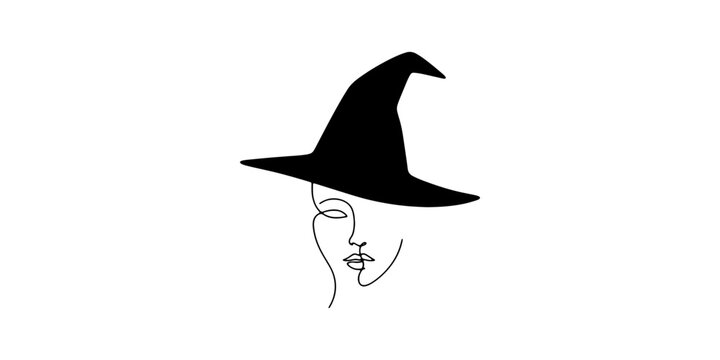 Black witch silhouette with pointed hat and hooked nose
