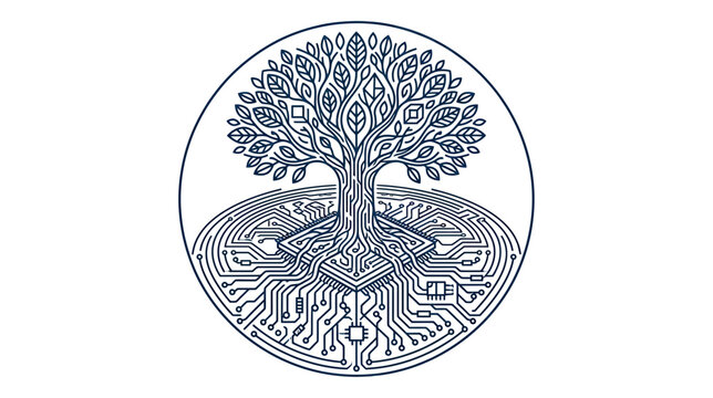 Abstract digital tree of life logo on transparent background