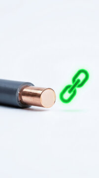 Quality copper wire audit concept with green chain link symbol representing connection and reliability