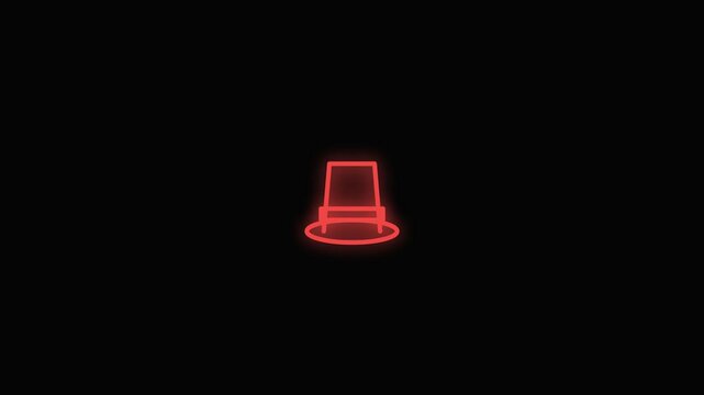 Neon Red Glowing Top Hat Animation on Black Background.