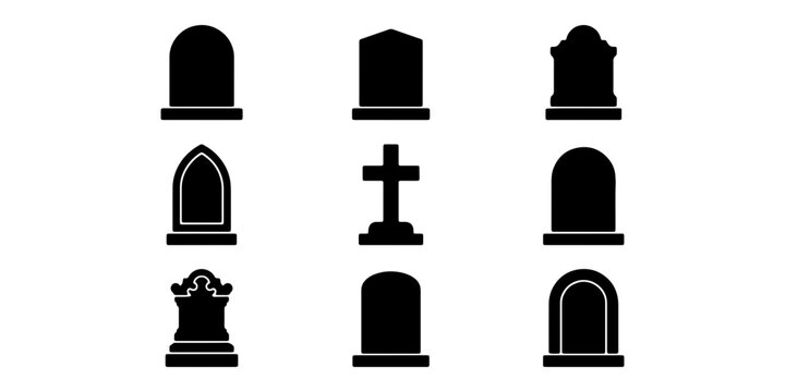 Nine black tombstone silhouettes in three columns tombstones cemetery gravestones
