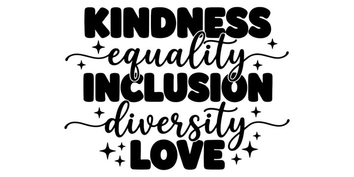 Silhouette with stacked words kindness, equality, inclusion, diversity, love