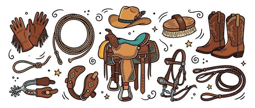 Western Cowboy Gear Collection Isolated Transparent Background