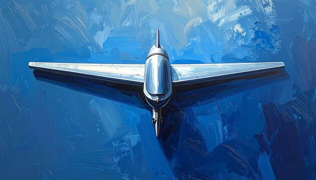 Vintage Silver Airplane Model Against Blue Sky Background.
