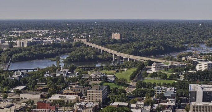 Richmond Virginia Aerial v121 zoomed 3x flyover above downtown, Monroe Ward, Gambles Hill and Oregon Hill toward the James River - Shot with Mavic 3 Pro Cine - Sept 30th 2023