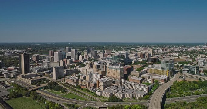 Richmond Virginia Aerial v77 flyover above Upper Shockoe Valley, Biotech, MCV and the Capitol District toward downtown - Shot with Inspire 3 8k - Sept 30th 2023