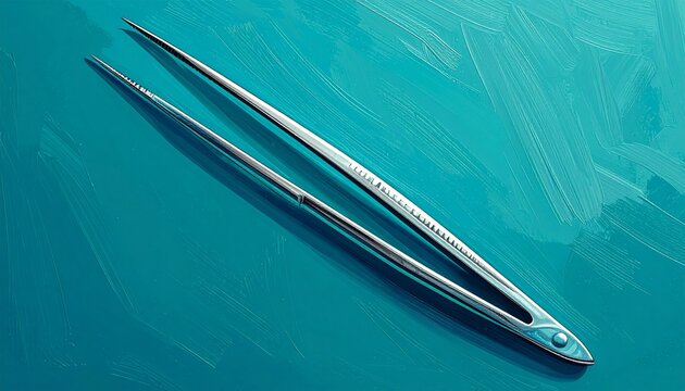 Surgical Tweezers on Blue Textured Background.