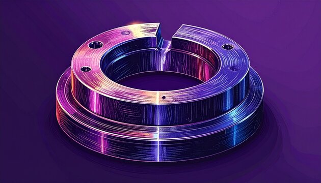 Colorful metallic industrial ring with vibrant light reflections.