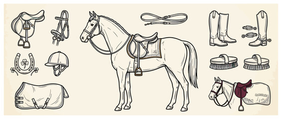 Obraz premium Equestrian Horse and Riding Gear Collection