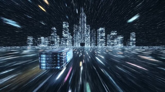 Futuristic spaceship traveling at warp speed through a vibrant, star-filled galaxy with glowing light streaks