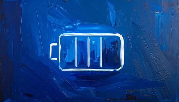 Blue Battery Icon on Abstract Textured Background.