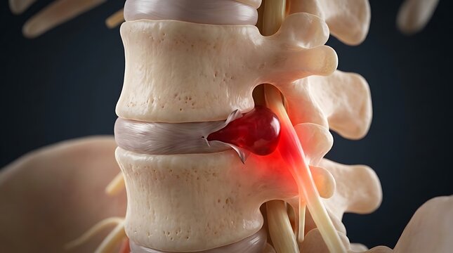 Herniated Spinal Disc with Nerve Compression 3D Render