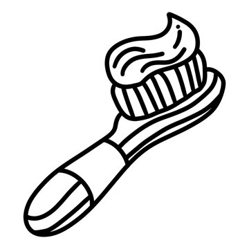 Doodle outline toothbrush with toothpaste clip art in a clean minimal cartoon style