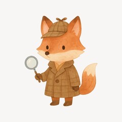Naklejka premium Cute detective fox illustration