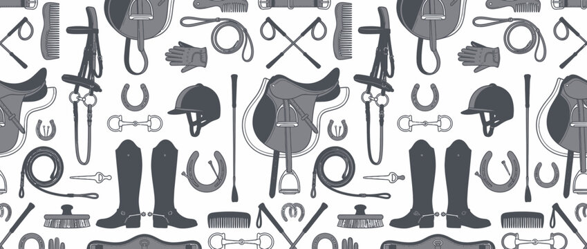 Equestrian Gear Pattern Isolated Transparent Background