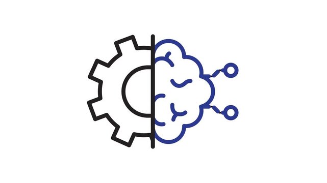 Machine learning animated. a combination of computational and intelligent algorithms.Work flow, automation, engine. outline design style.
