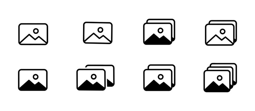 gallery icon set with photo album image collection symbols for digital media design