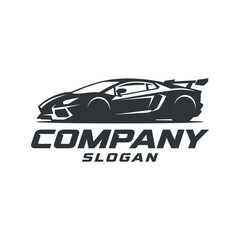 Fototapeta premium Sleek sports car silhouette logo with company text.
