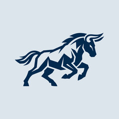 Fototapeta premium Stylized blue bull charging mascot vector illustration.