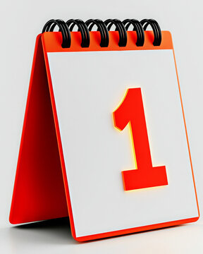 Calendar number red spiral page desk calendar with large numeral on white page