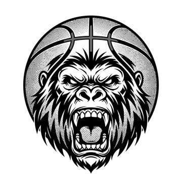 Gorilla head basketball sports team mascot.