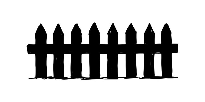 Black silhouette of a wooden picket fence on white background