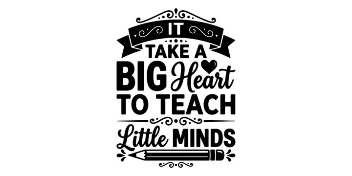 Black silhouette of teacher holding heart and book, inspirational quote