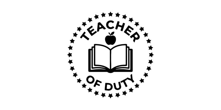Chalkboard silhouette with teacher of duty sign and apple
