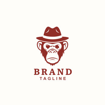 Monkey wearing fedora hat mascot logo design.