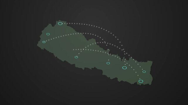 Nepal Map Animation Showing Signal Transmission from One Location to Another