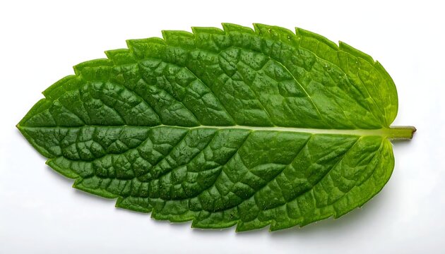 Fresh green mint leaf isolated on white background macro photo close-up