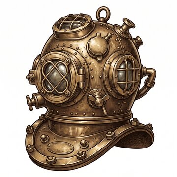 Vintage copper deep sea diving helmet illustration