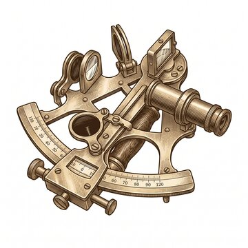 Vintage brass sextant navigation tool for nautical travel