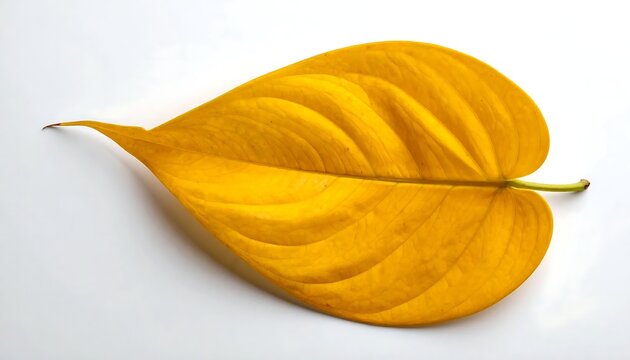 Vibrant yellow autumn leaf isolated on white background with detailed vein patterns and texture