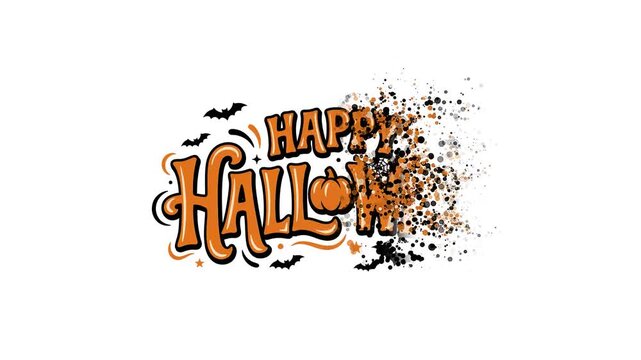 Happy Halloween text animation with spooky bats and pumpkin, perfect for holiday greetings and festive projects.